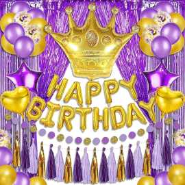 Golden & Purple Birthday Theme Balloons SetGolden & Purple Birthday Theme Balloons Set