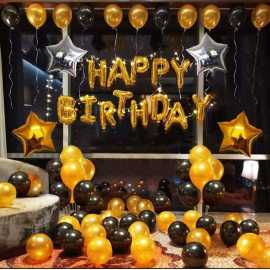Happy Birthday Golden & Black Theme Balloons Set