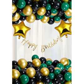 Green And Golden Happy Birthday Theme Balloons Set