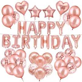 Happy Birthday Rose Gold Theme Balloons Set