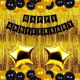 Golden And Black Happy Anniversary Decoration Theme Balloons Set