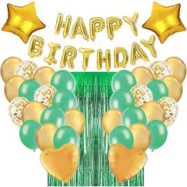Golden And Green Theme Happy Birthday Decoration Balloons Set