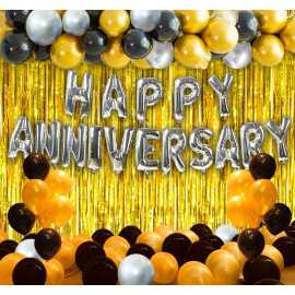 Silver And Golden Happy Anniversary Home Decor Theme Balloons Set