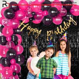 Pink And Black Happy Birthday Theme Balloons Set