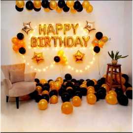 Happy Birthday Golden & Black Decoration Set With Combo Of Fairy Light