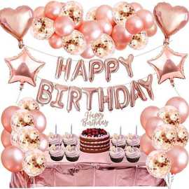 Gorgeous Rose Gold Theme Happy Birthday Foil Balloons Set