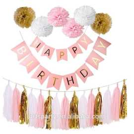 Happy Birthday Banner Set In Pink ThemeHappy Birthday Banner Set In Pink Theme