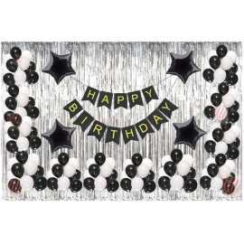 Happy Birthday Home Decor White And Black Theme Balloons Set