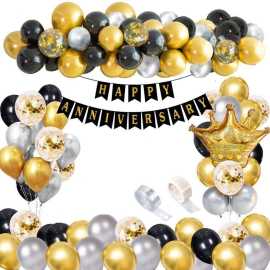 Black And Gold Party Decorations Confetti Balloons Set
