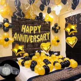 Yellow And Black Happy Anniversary Theme Balloons Set