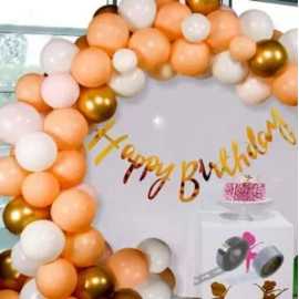Amazing Orange & White Happy Birthday Theme Balloons Set