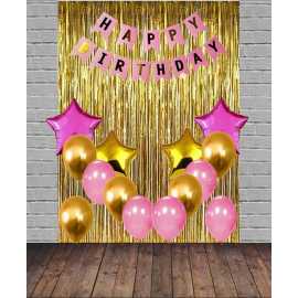Beautiful Golden And Pink Birthday Decoration Balloons Set