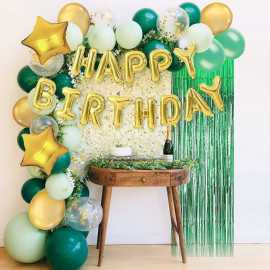 Green And Golden Happy Birthday Theme Balloons Set