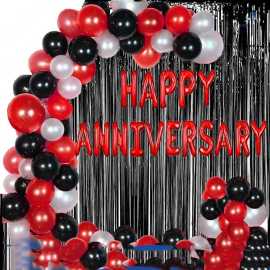 Red And Black Happy Anniversary Theme Balloons Set