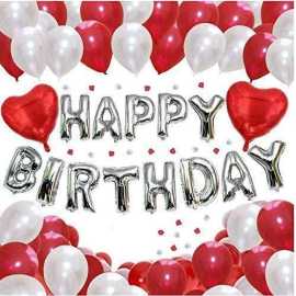 White & Red Happy Birthday Balloons Decoration Kit