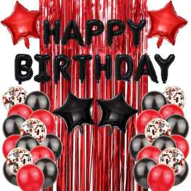 Black And Red Happy Birthday Theme Balloons Set