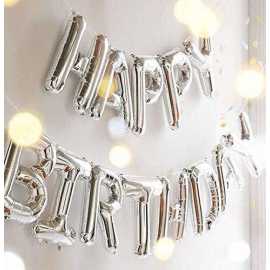 Silver Happy Birthday Foil Balloon Set For Home Decorations
