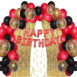 Red And Black Happy Birthday Decor Theme Balloons Set