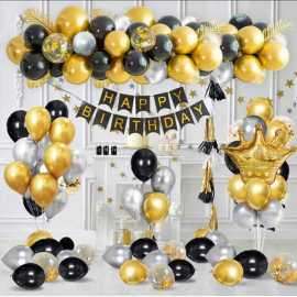 Happy Birthday Golden & Black Complete Theme Balloons Set