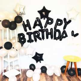 Black Happy Birthday Banner Balloons Set