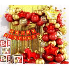 Red & Golden Happy Birthday Home Decor Theme Balloons Set