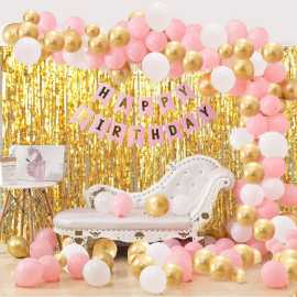 Happy Birthday Pink & Golden Theme Decoration Balloons Set