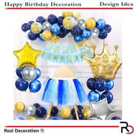Golden And Blue Happy Birthday Decorations Set