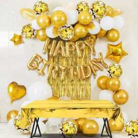 Golden And White Happy Birthday Theme Confetti Balloons Set