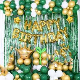 Lovely Green And Golden Birthday Party Theme Balloons Set