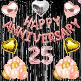 Black And Rose Gold Happy Anniversary Theme Balloons Set