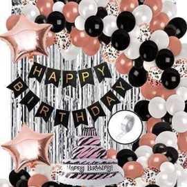 Rose Gold/Black & White Happy Birthday Decoration Combo Balloons Set