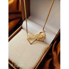Couple Heart Golden Customized Name Pendant Necklace - FNP-002