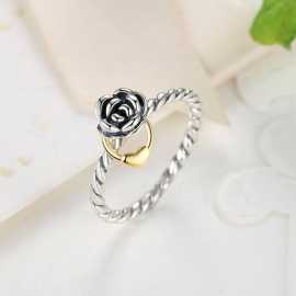 Silver 925 Plated Golden Heart Ring For Women - SJRI-004