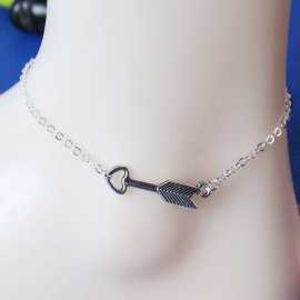 Arrow with Heart Foot Silver Anklet - FAK-123