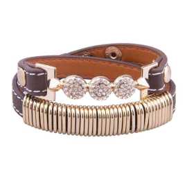 Unisex Leather Round Shape Wristband Bracelet (FBR-020)