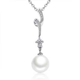 Sterling Silver Pearl Wave Chain Long Necklaces (FPE-154)