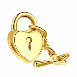 Golden Heart Love Lock & Key Charm Beads For Women - FPE-224