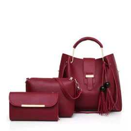 VINTAGE 3 IN 1 PIECE MAROON HANDBAG