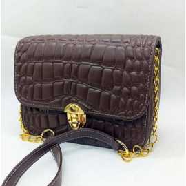 Crossbody Crocodile With Chain Bag For Women- Chocolate Color