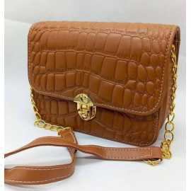Crossbody Crocodile With Chain Bag For Women- Brown