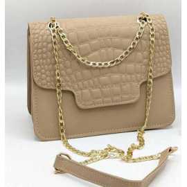 Crocodile Chain with Strap Cross Body Bag Color- Beige