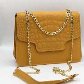 Crocodile Chain with Strap Cross Body Bag Color- Yellow