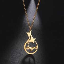 Butter Fly Angel Golden Customized Name Pendant Necklace - FNP-008