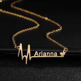 ECG Shape Golden Customized Name Pendant Necklace - FNP-009