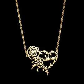 Rose Heart Golden Customized Name Pendant Necklace  - FNP-006