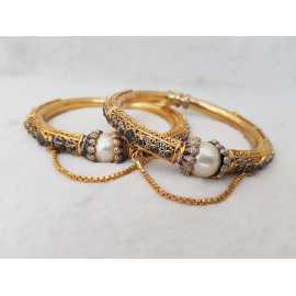 Gold Plated Black Kara's Pair For Women