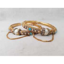 Gold Plated Feroza And Pearl Kara's Pair