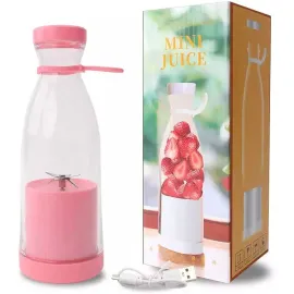 Electric Mini USB Blender Portable Juicer Cup with Handle, 350mL - (PINK)