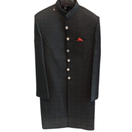 Black Embroidered Jamawar Sherwani for Groom