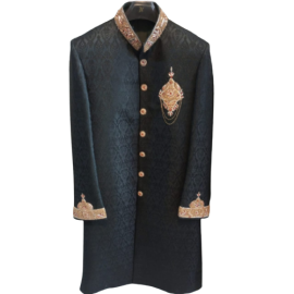 Black Stone Work Sherwani for Groom